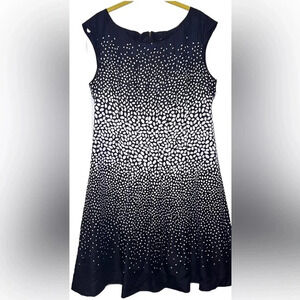 Ann Taylor Black White Ombre Pebble Polka Dot Flared Pleated Dress Size 12